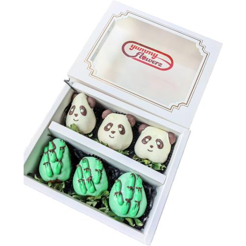 6pcs Panda & Bamboo Chocolate Strawberries Gift Box
